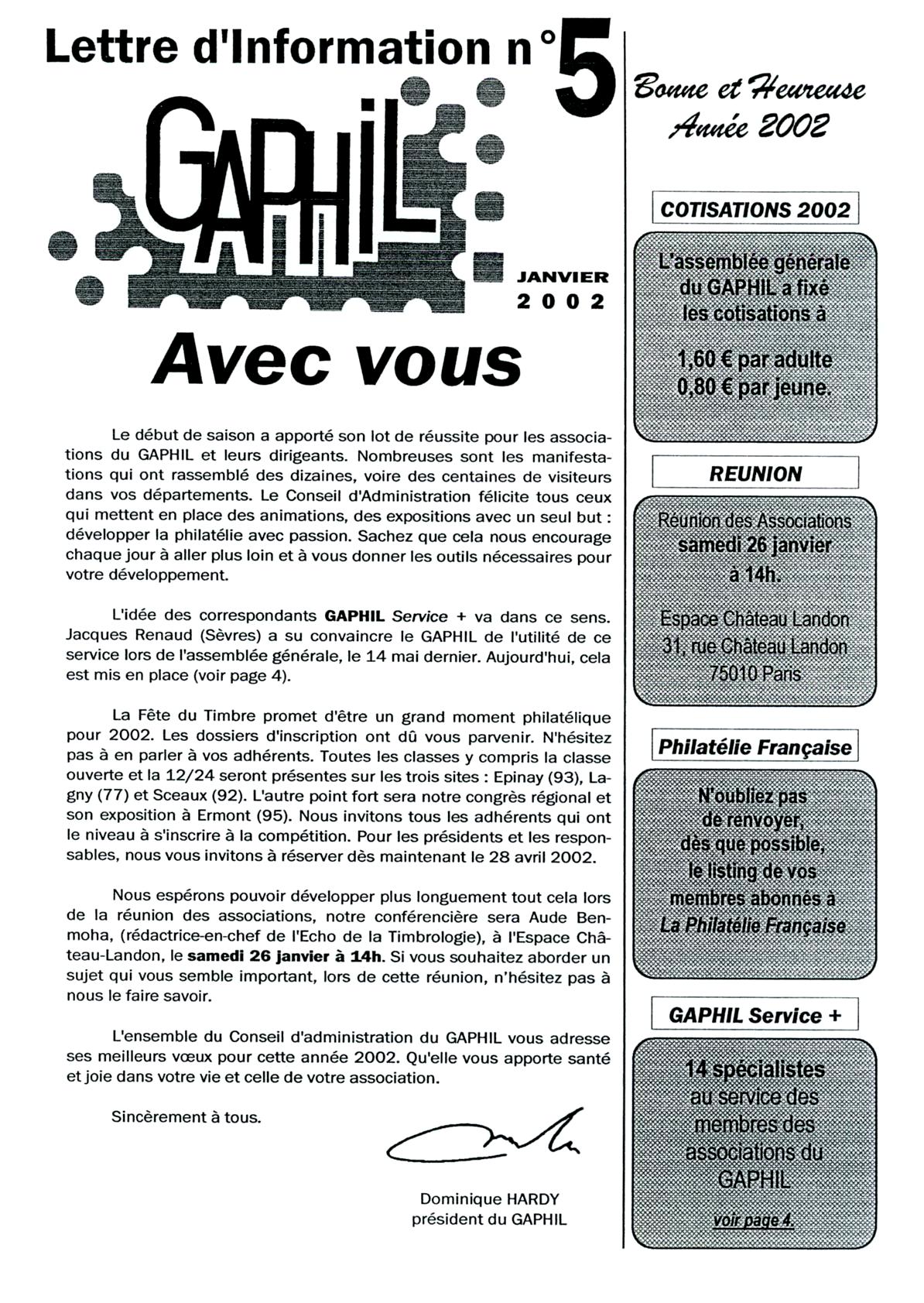 Lettre d'information GAPHIL n°05 de janvier 2002. Complément du n°13.