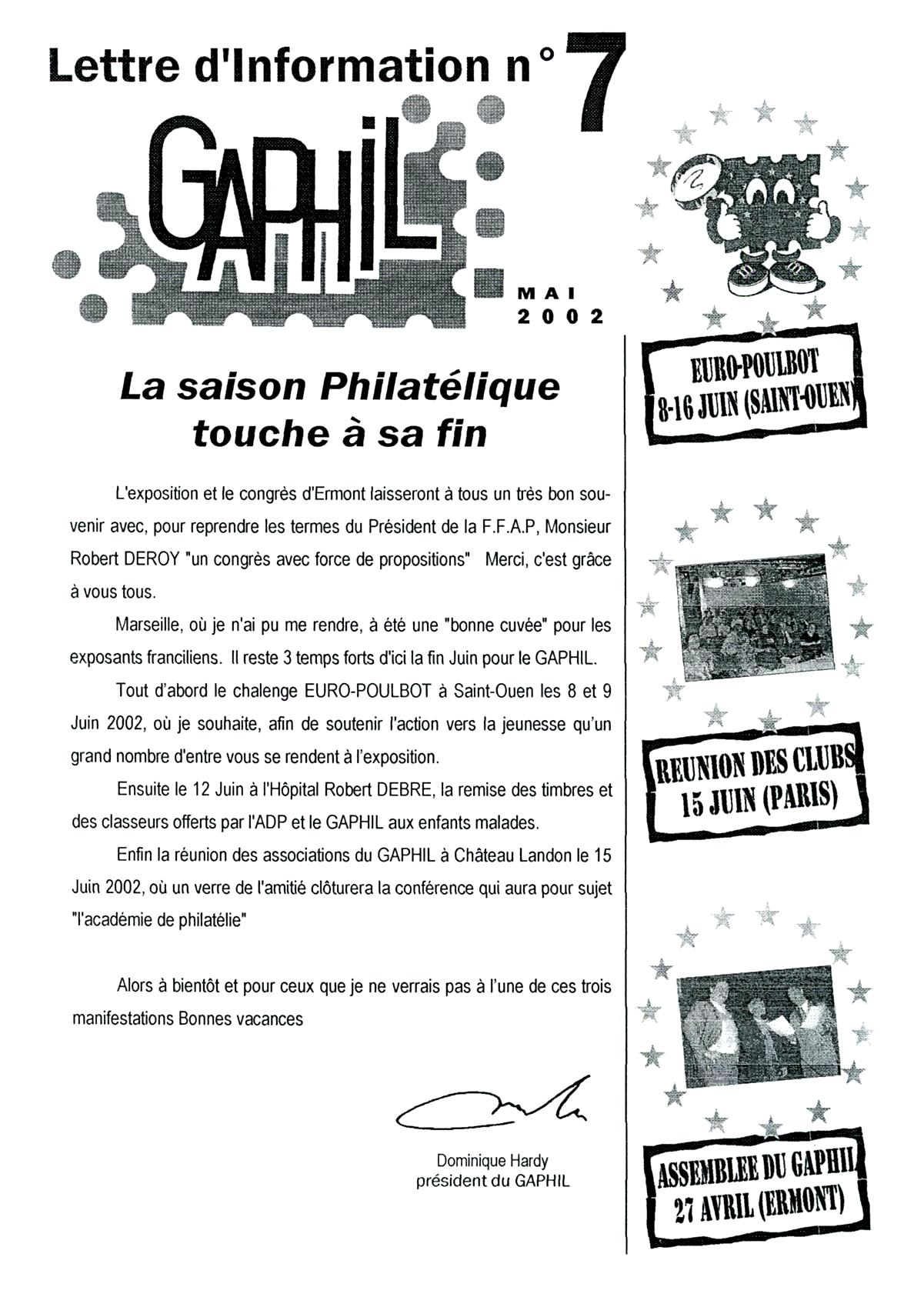 Lettre d'information GAPHIL n°07 de mai 2002. Complément du n°13