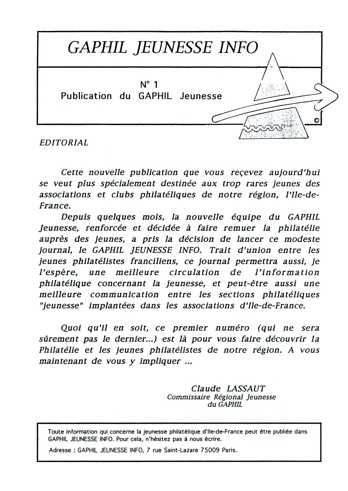 GAPHIL Jeunesse Info n°01 de mai 1993.