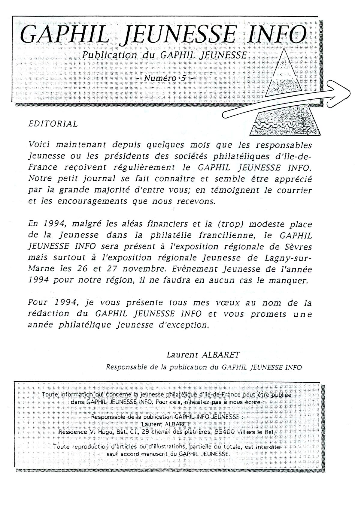 GAPHIL Jeunesse Info n°05 de janvier 1994.