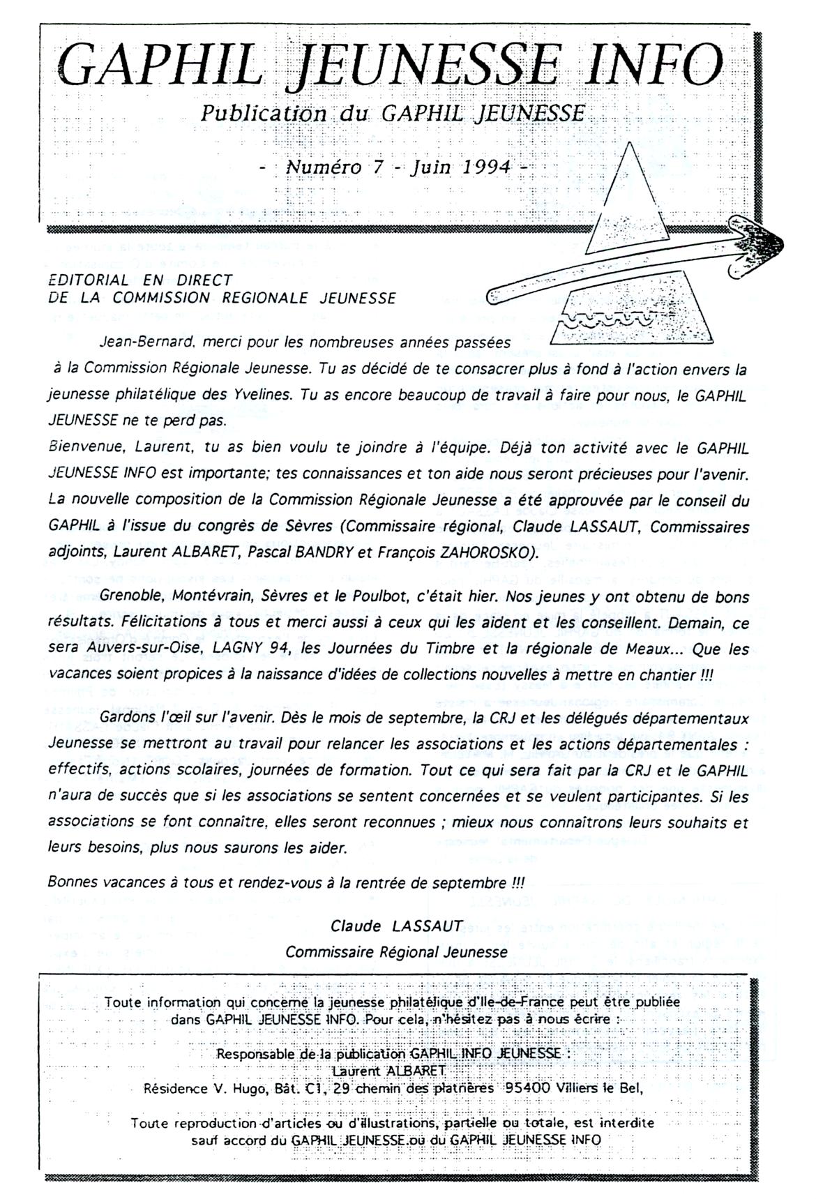 GAPHIL Jeunesse Info n°07 de juin 1994.
