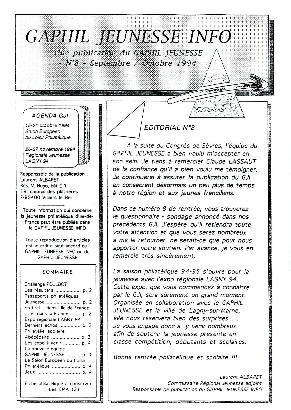 GAPHIL Jeunesse Info n°08 de septembre octobre 1994.