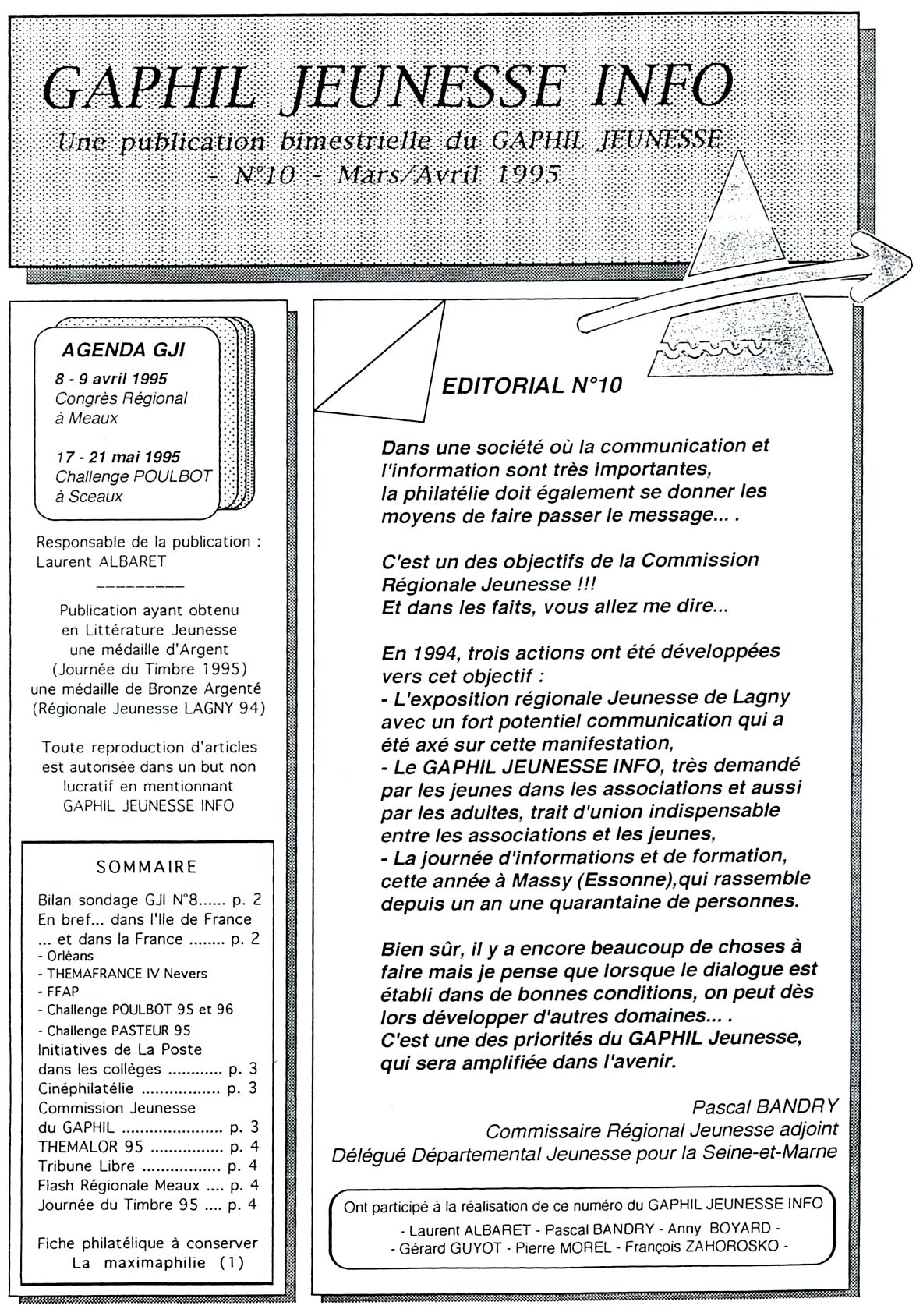 GAPHIL Jeunesse Info n°10 de mars avril 1995.