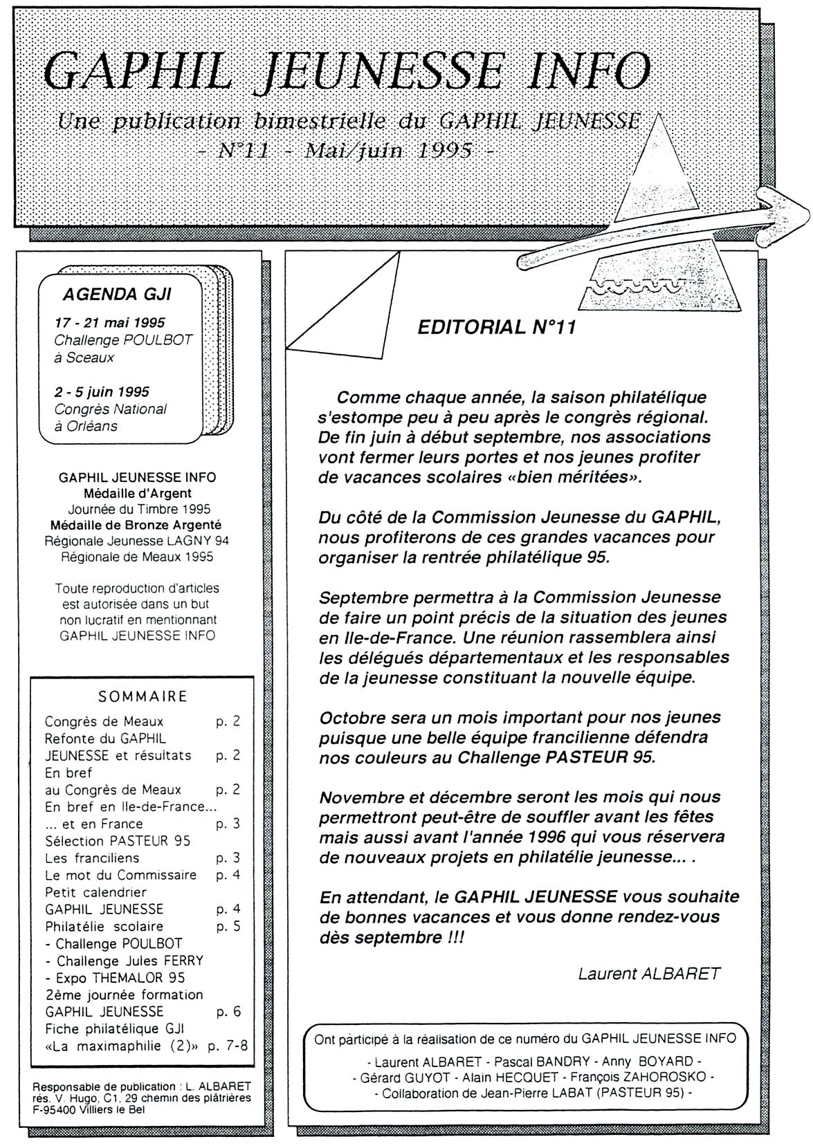 GAPHIL Jeunesse Info n°11 de mai juin 1995.