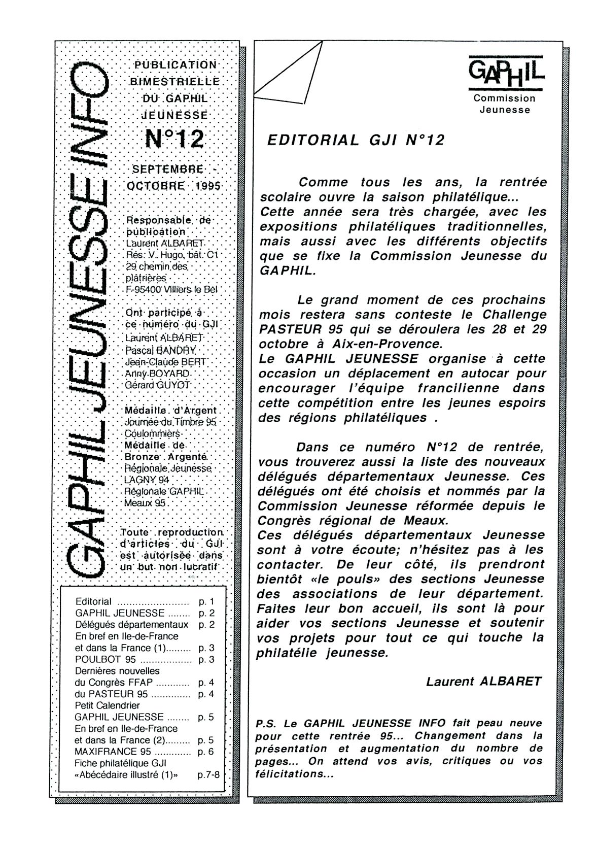 GAPHIL Jeunesse Info n°12 de septembre octobre 1995.