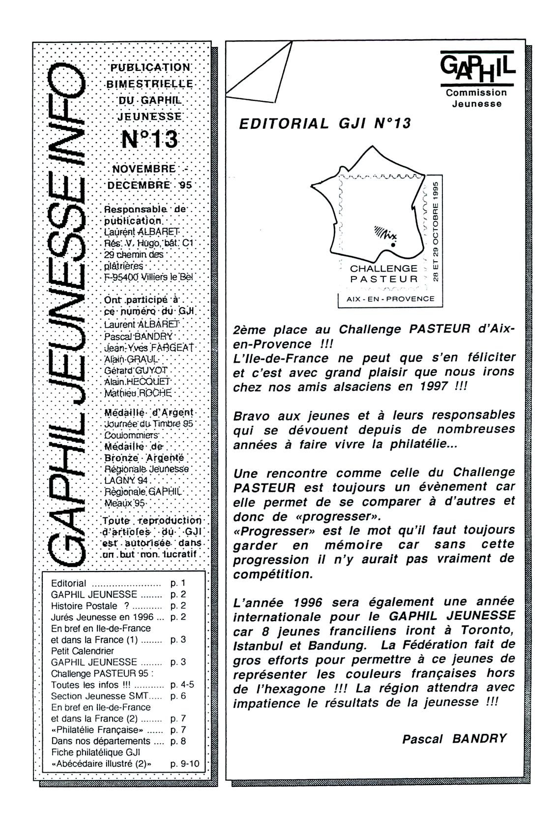 GAPHIL Jeunesse Info n°13 de novembre décembre 1995.