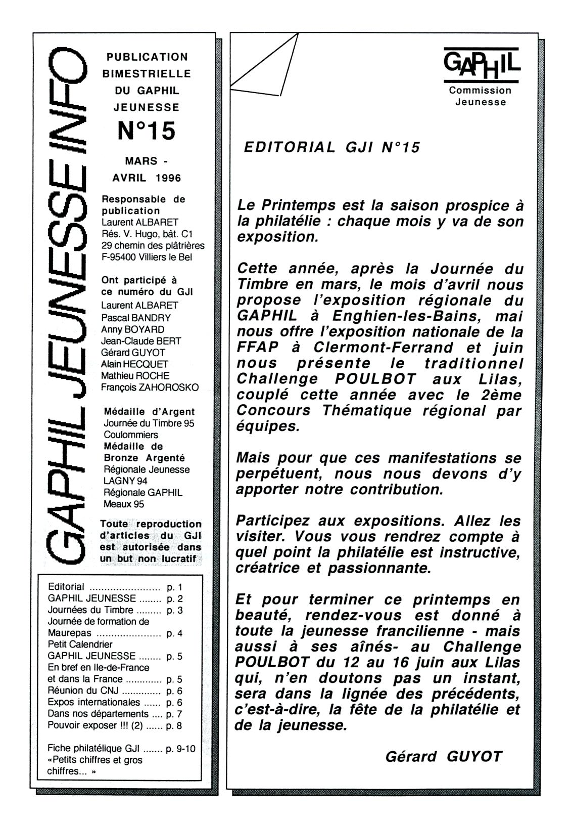 GAPHIL Jeunesse Info n°15 de mars avril 1996.