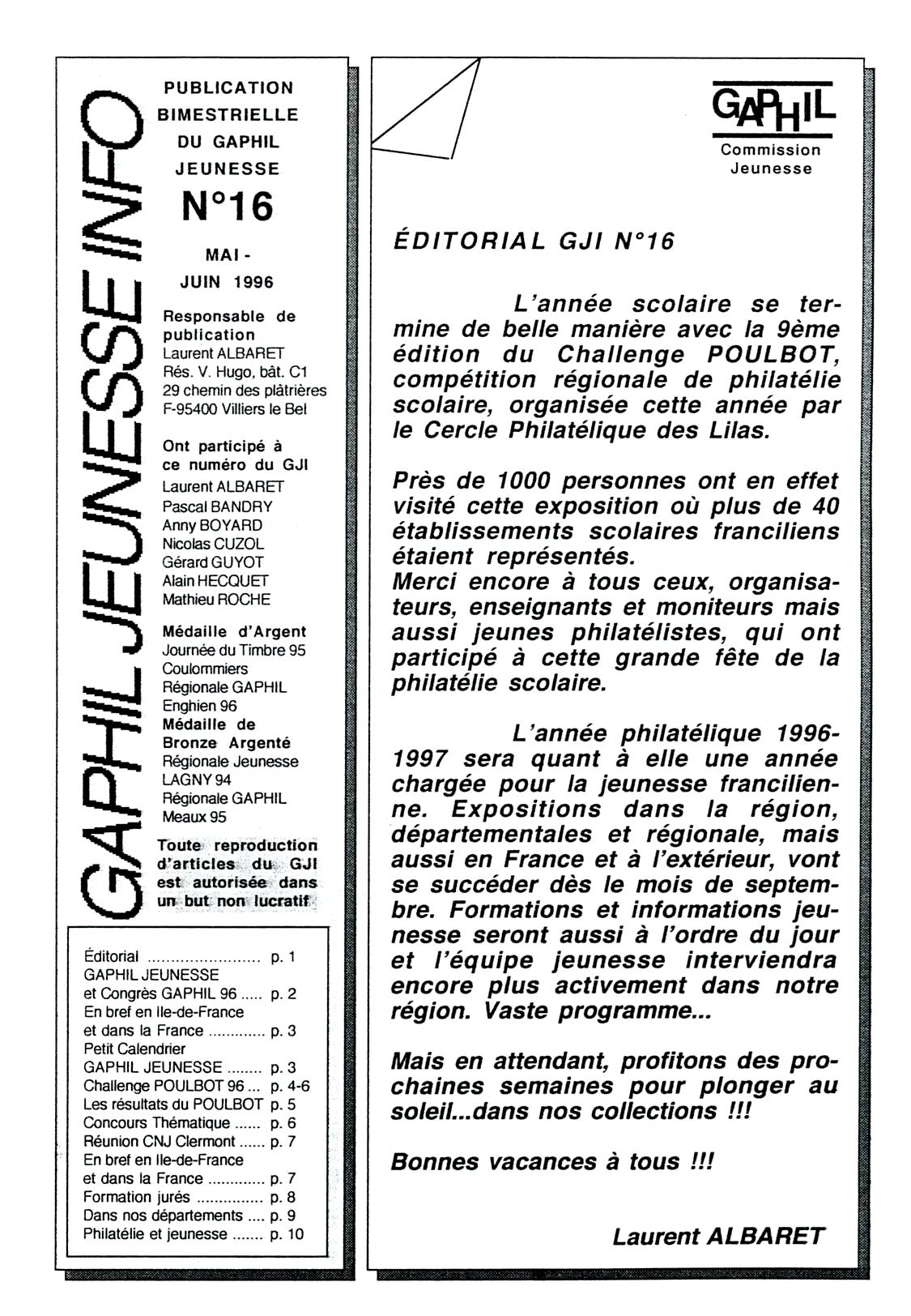 GAPHIL Jeunesse Info n°16 de mai juin 1996.