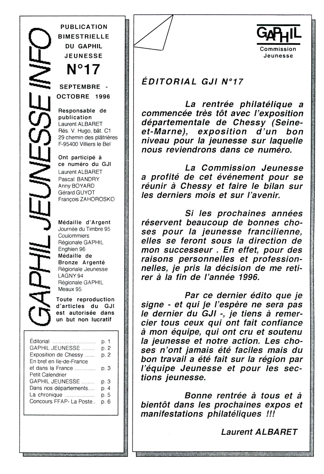 GAPHIL Jeunesse Info n°17 de septembre octobre 1996.