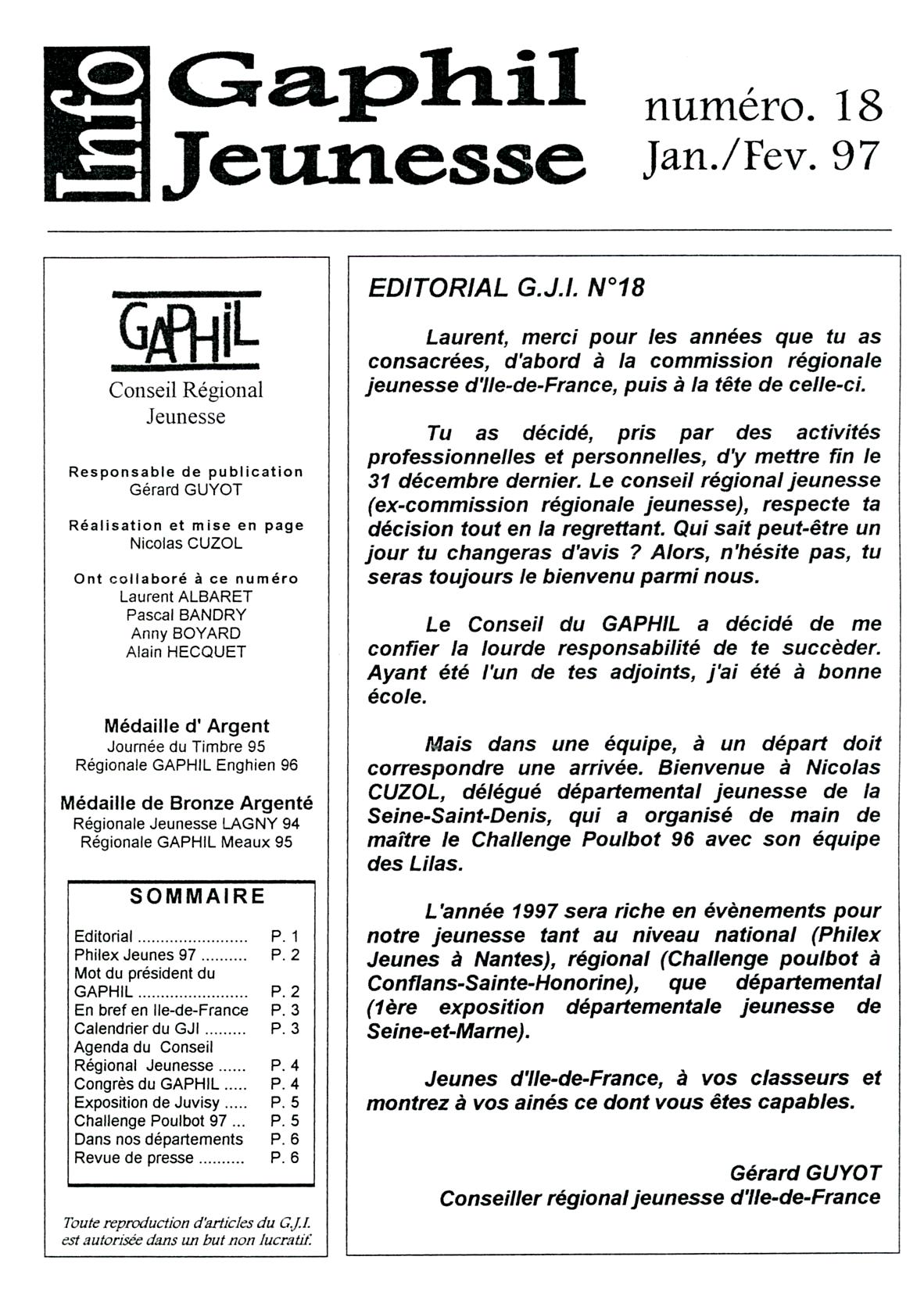 GAPHIL Jeunesse Info n°18 de janvier février 1997.