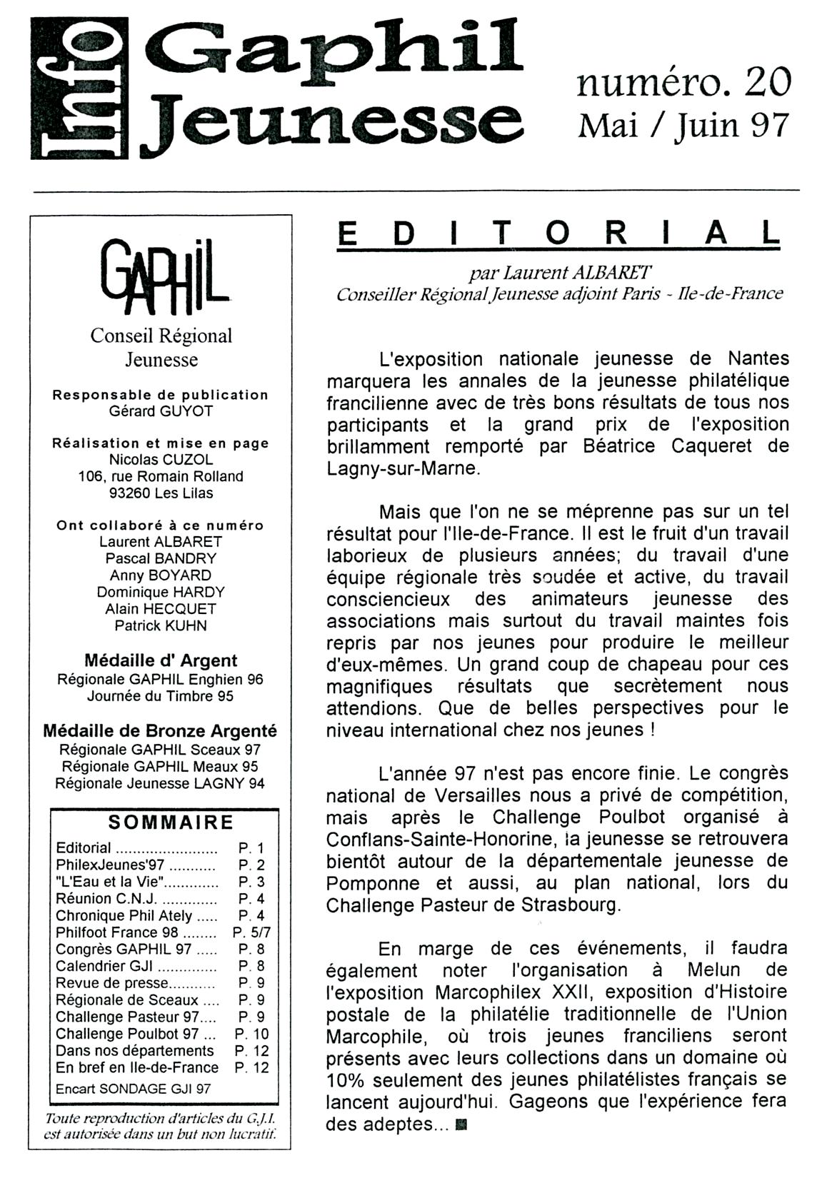 GAPHIL Jeunesse Info n°20 de mai juin 1997.