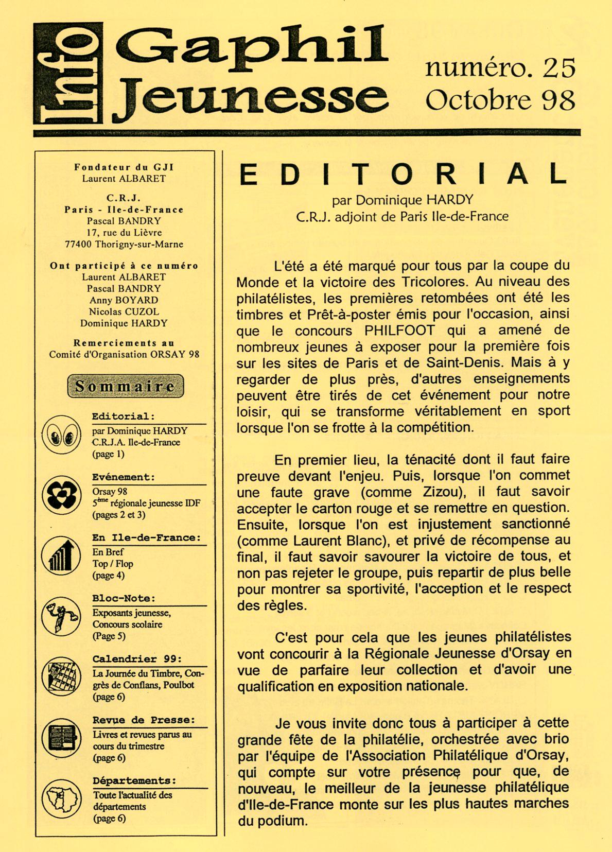 GAPHIL Jeunesse Info n°25 octobre 1998.