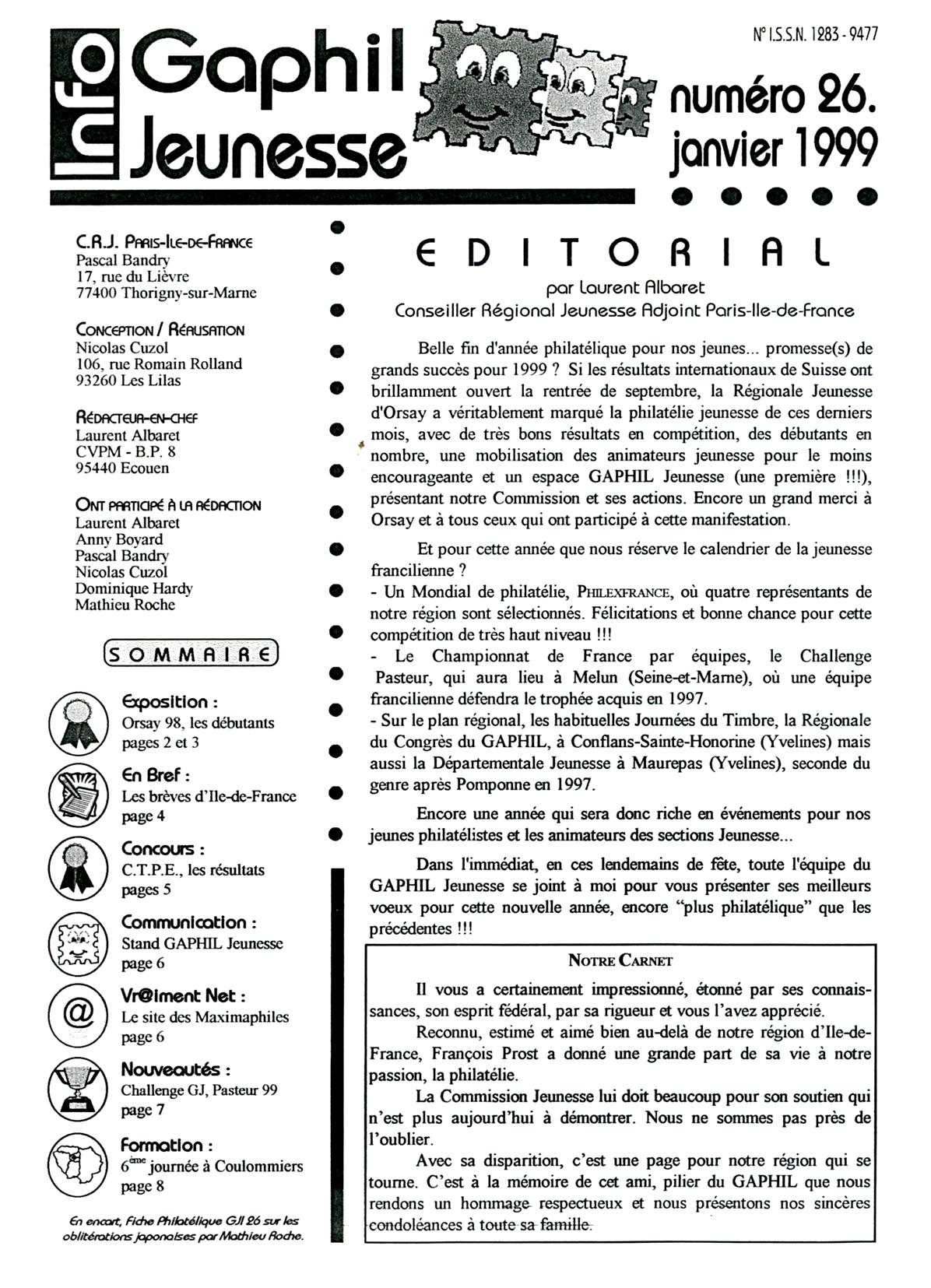 GAPHIL Jeunesse Info n°26 janvier 1999.