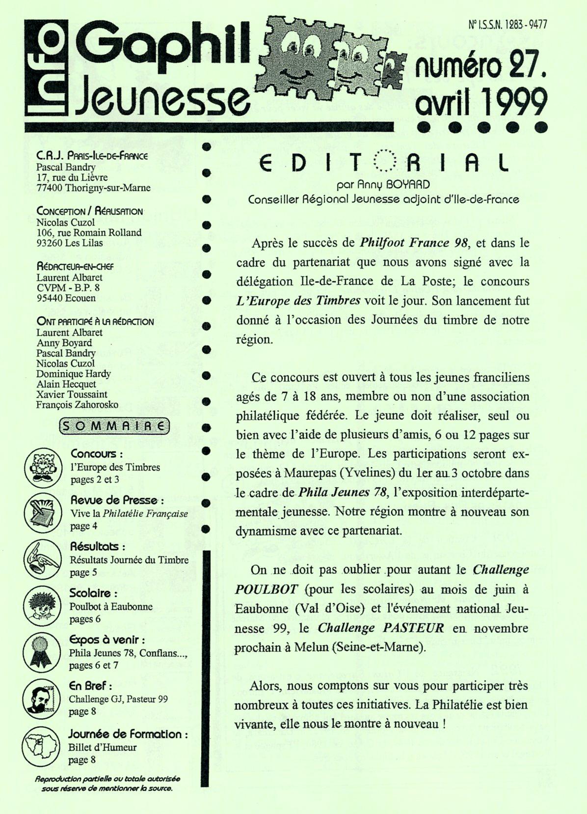 GAPHIL Jeunesse Info n°27 avril 1999.