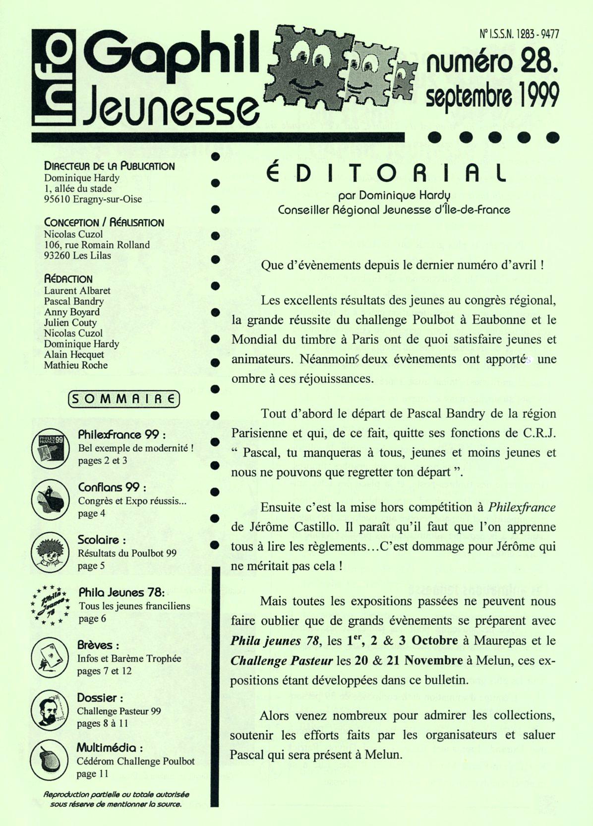 GAPHIL Jeunesse Info n°28 septembre 1999.