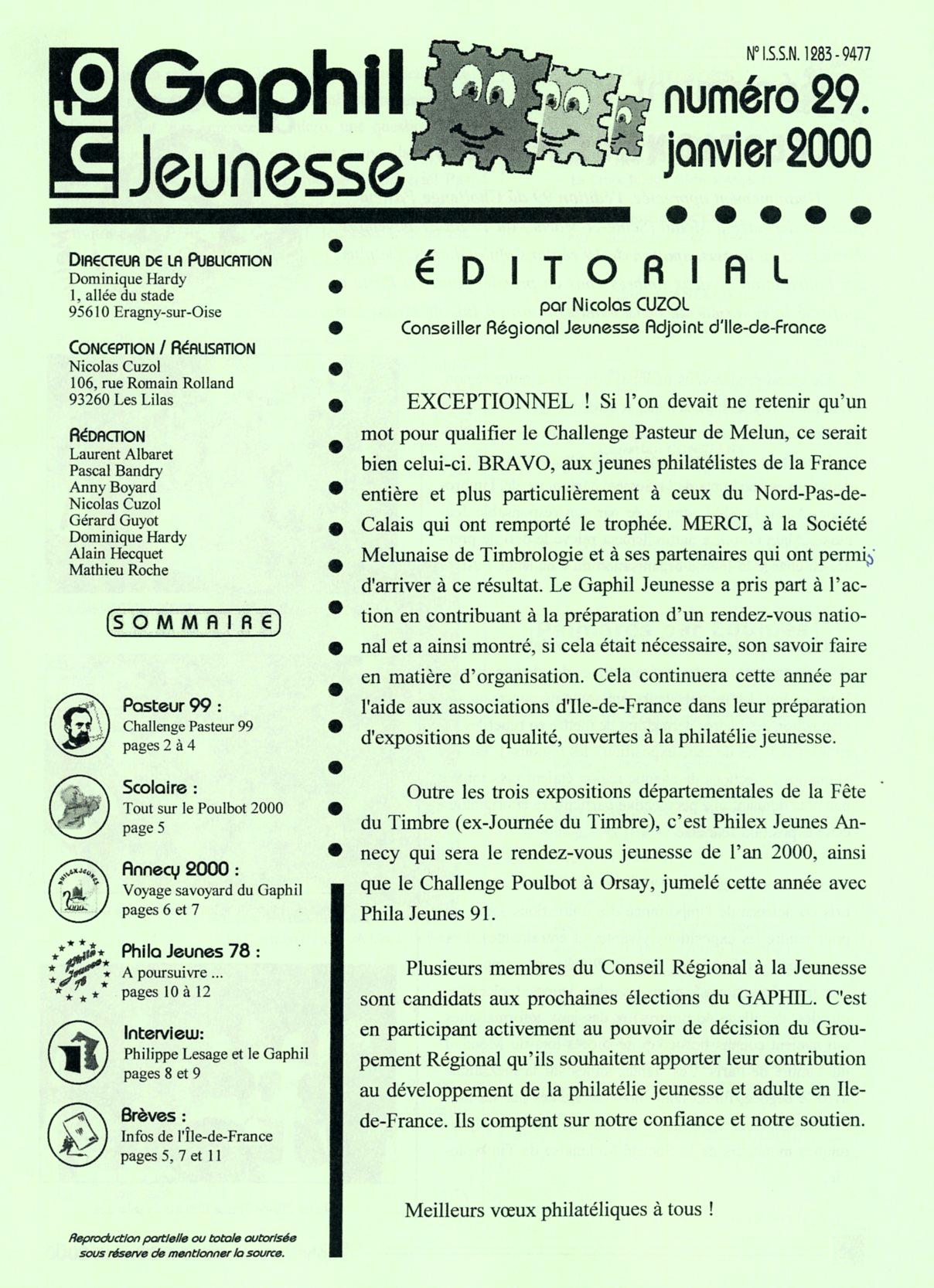 GAPHIL Jeunesse Info n°29 janvier 2000.