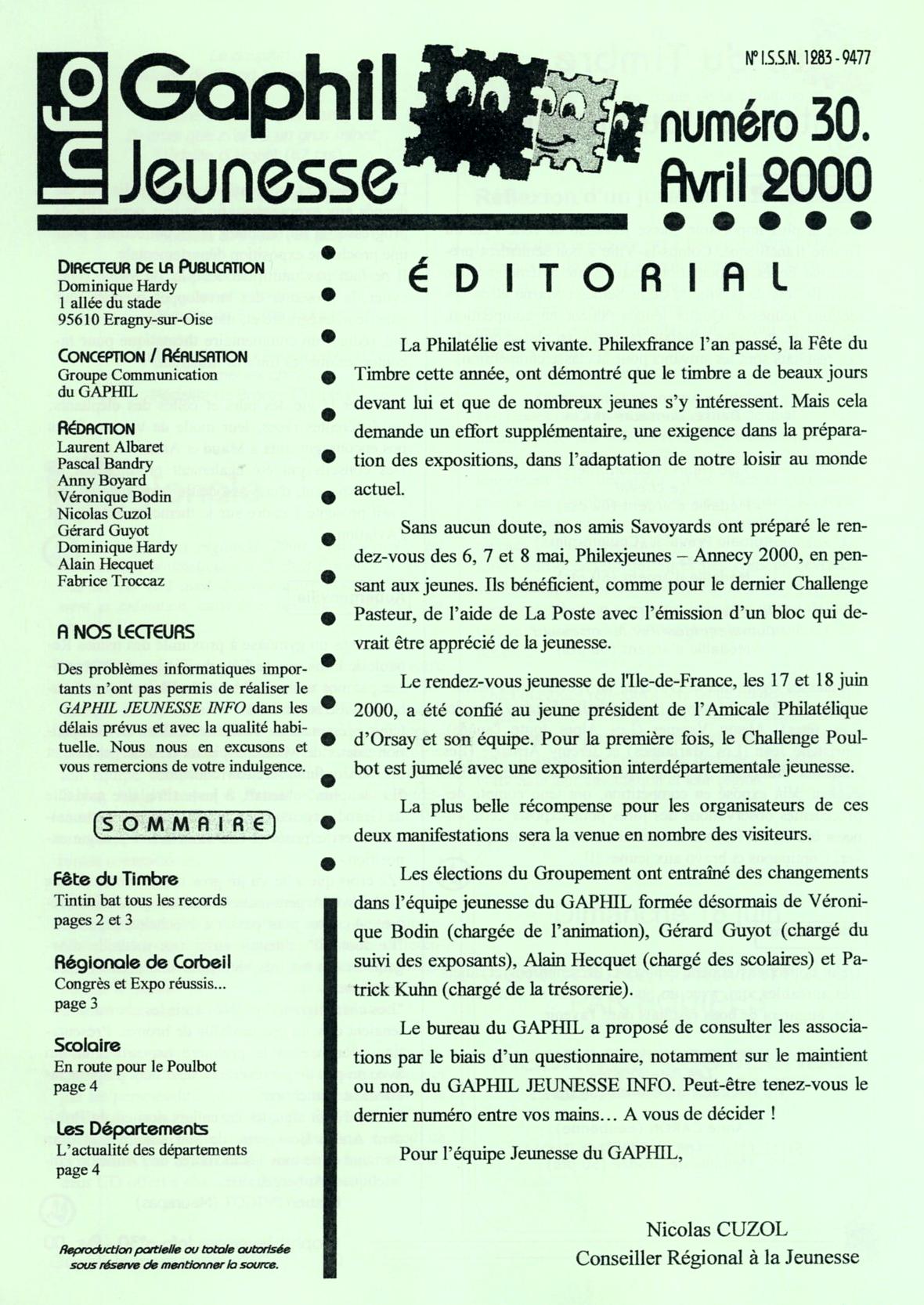 GAPHIL Jeunesse Info n°30 avril 2000.